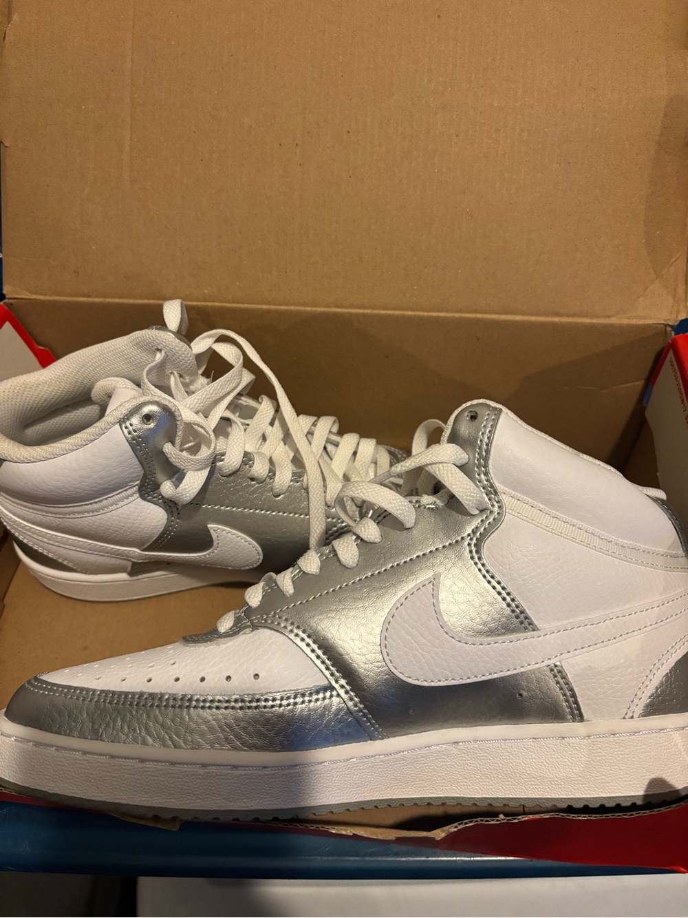 New NIKE COURT VISION MID METALLIC GRAY SIZE / white 9.5 OG BOX wmns